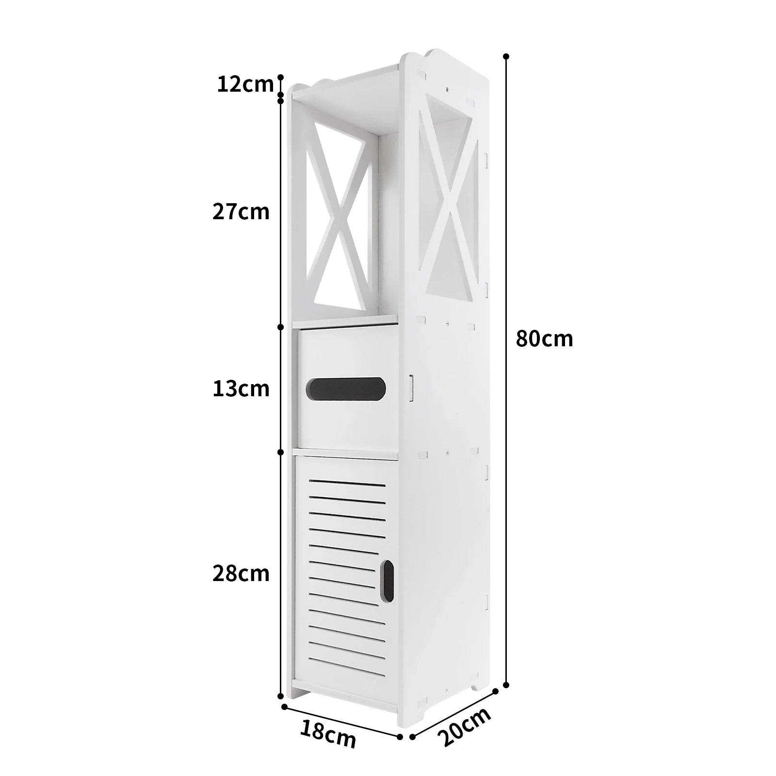 Slim White PVC Bathroom Cabinet with Door 80x20x18cm | Waterproof Freestanding Toilet Side Storage Unit