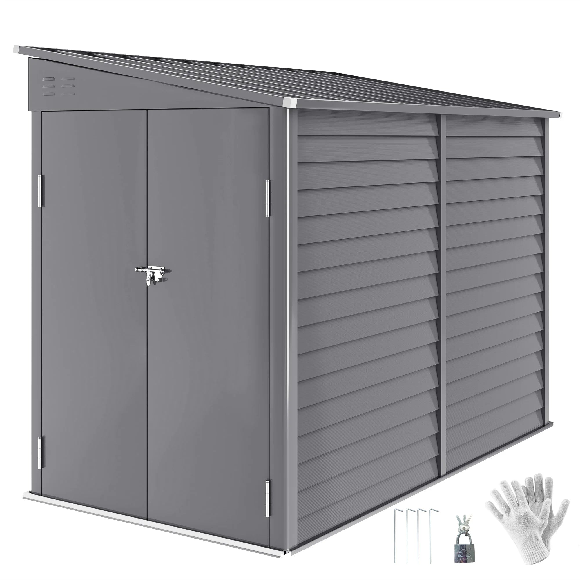 5 x 9ft Galvanised Metal Lean-To Garden Shed with Foundation Kit, Double Doors and Ventilation