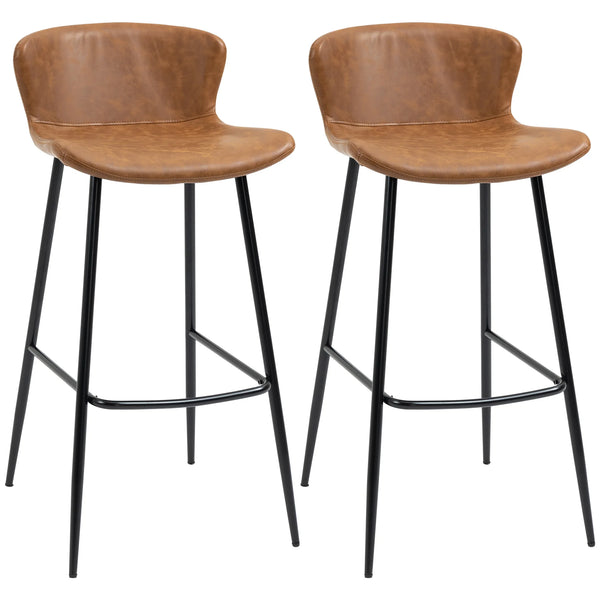 Bar Stools Set of 2, PU Leather Bar Chairs with Back and Steel Legs