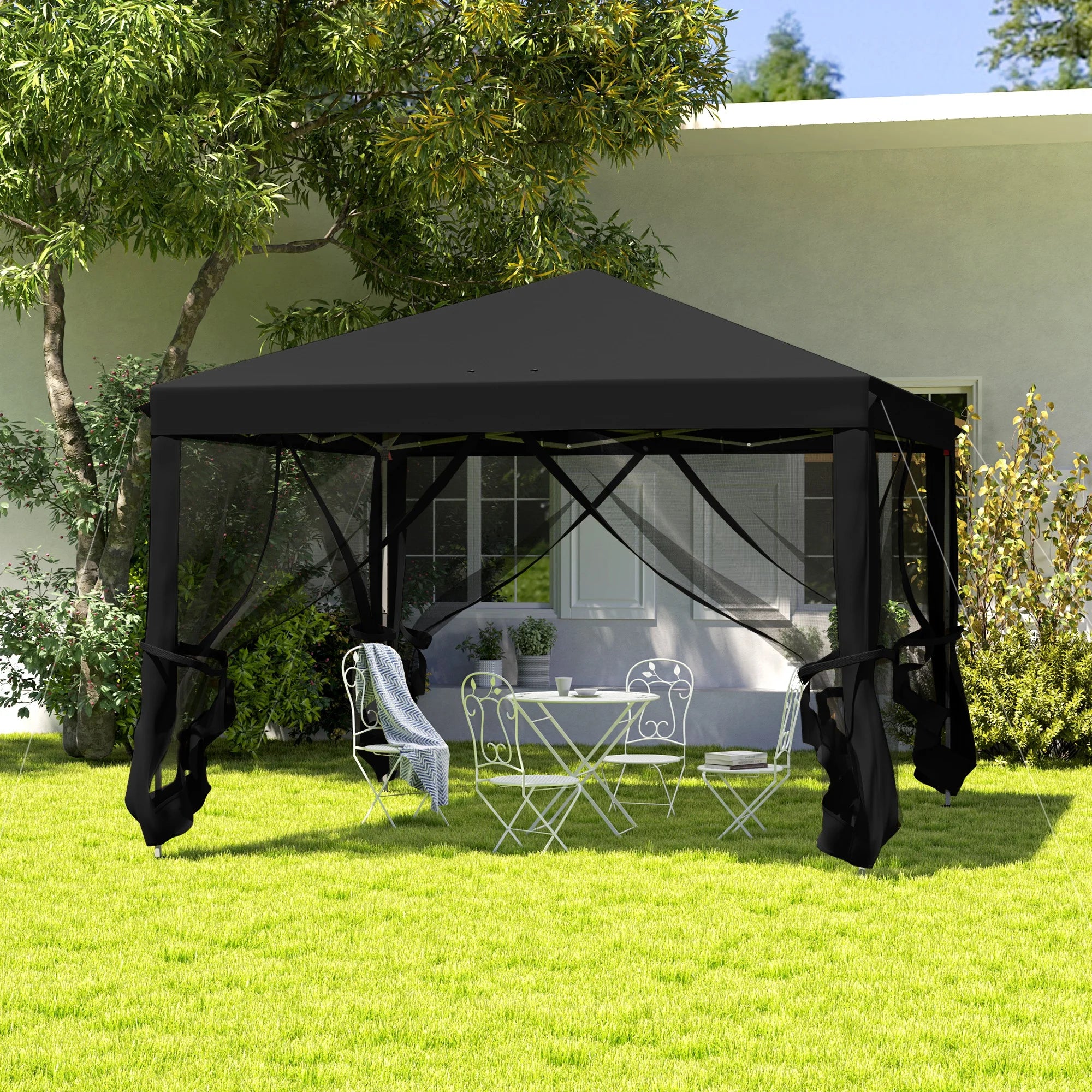 Outsunny 3 x 3 m Pop Up Gazebo, 420D Garden Tent Canopy with Removable Mesh Sidewall Netting, Carry Bag for Garden Patio Outdoor