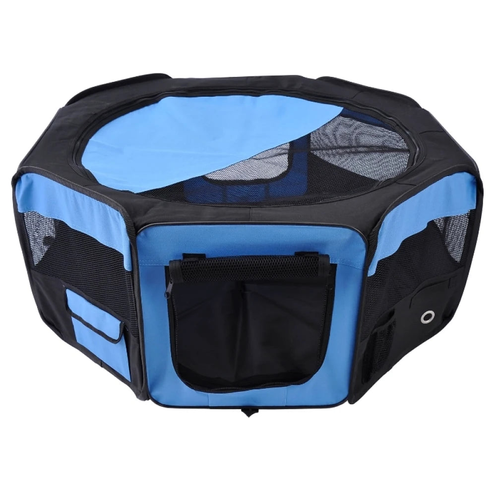 Portable Pet Playpen 90x41cm Blue Steel Frame with Carry Bag for Cats Dogs Rabbits Guinea Pigs