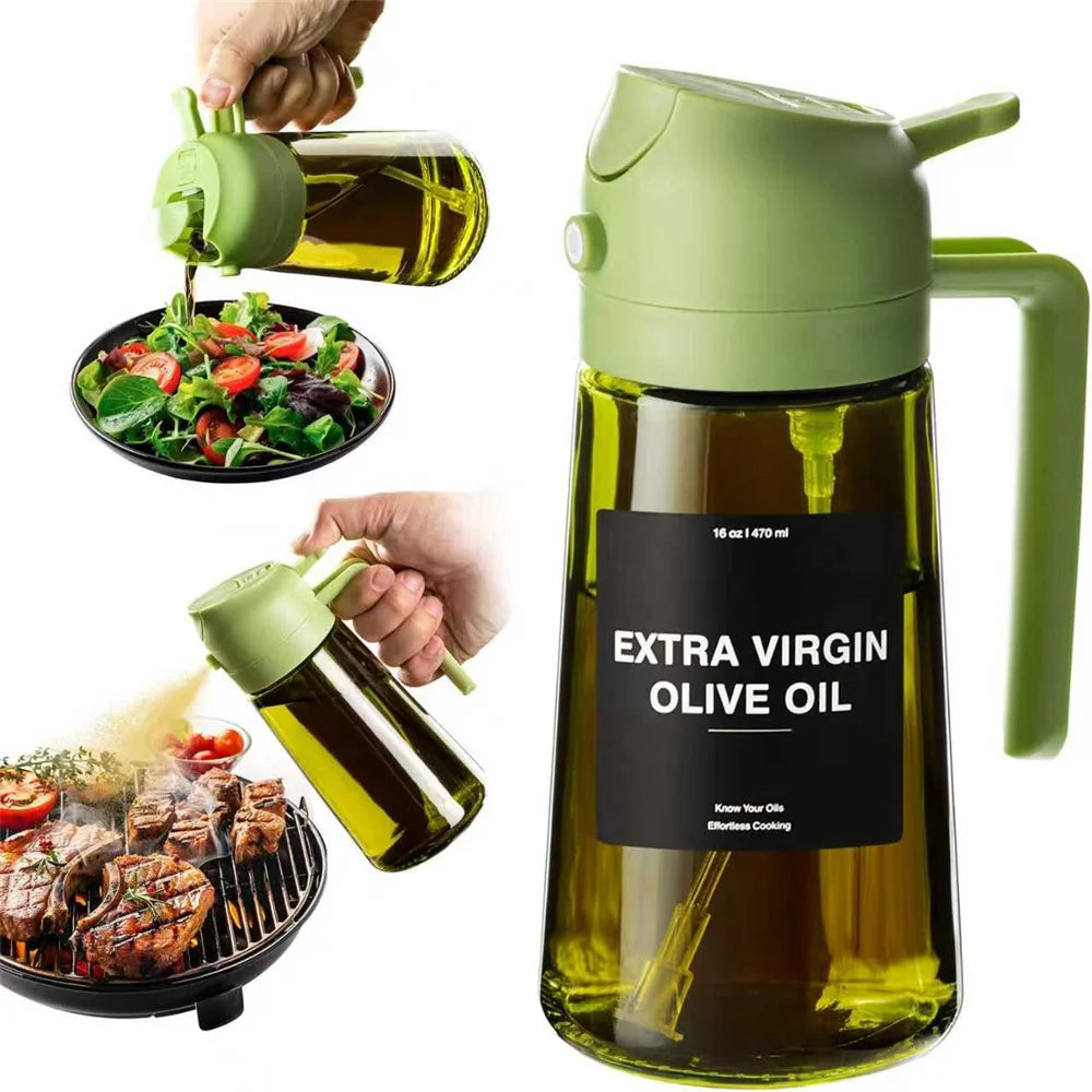 2-in-1 Glass Olive Oil Sprayer & Dispenser | 470ML Borosilicate Spray Bottle for Cooking