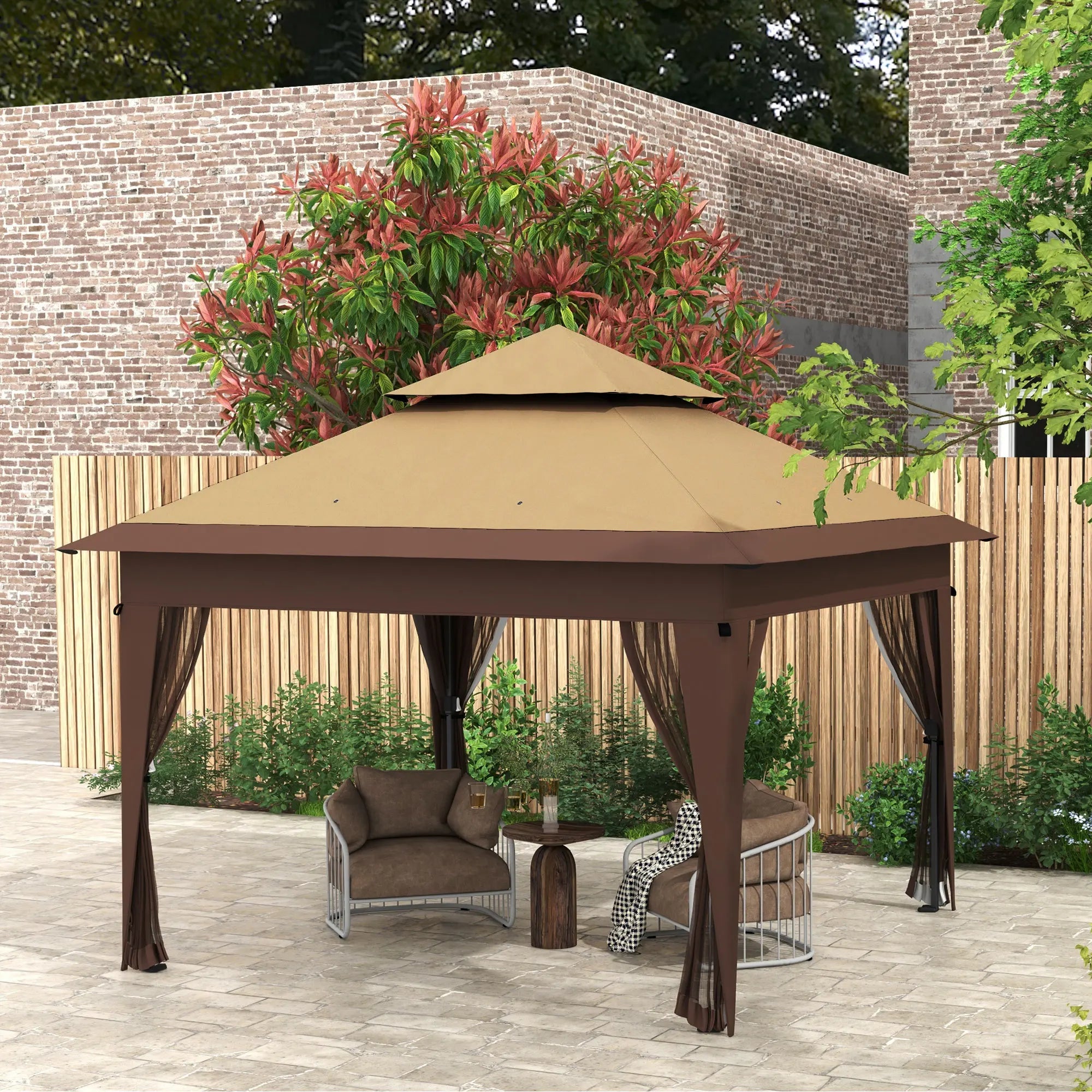 3 x 3m Pop-Up Gazebo with 1-Button Assembly, Double Roof, Mosquito Netting and Oxford Canopy