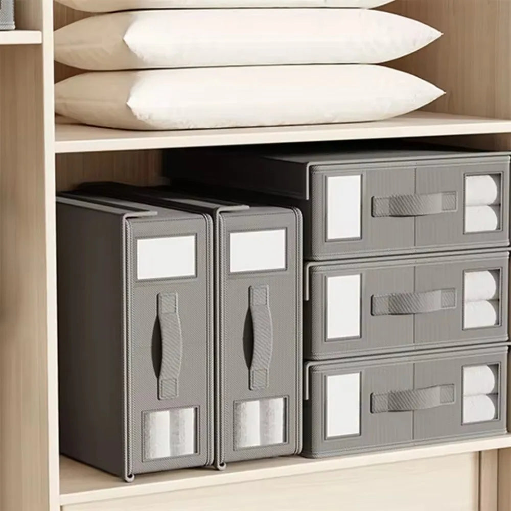 Non-Woven Fabric Storage Box Foldable Wardrobe Organiser for Bed Sheets Blankets Quilts Clothing Grey Beige