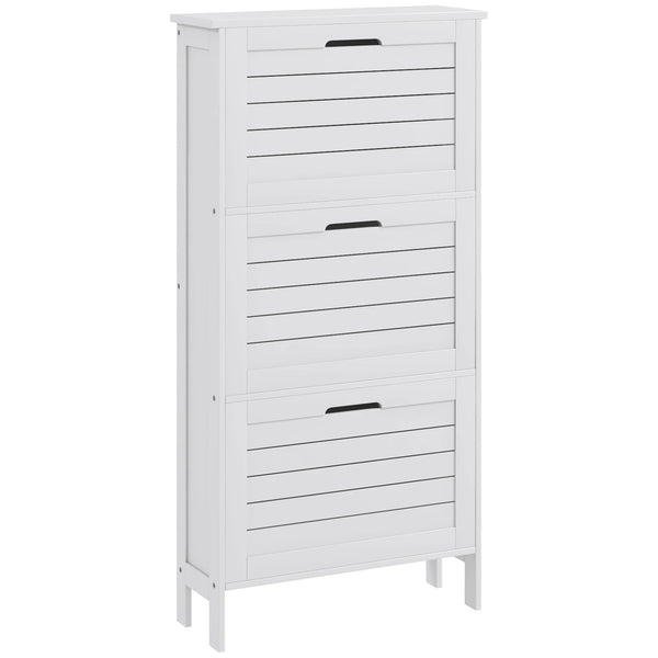 Narrow Shoe Storage Cabinet with 3 Flip Drawers, White