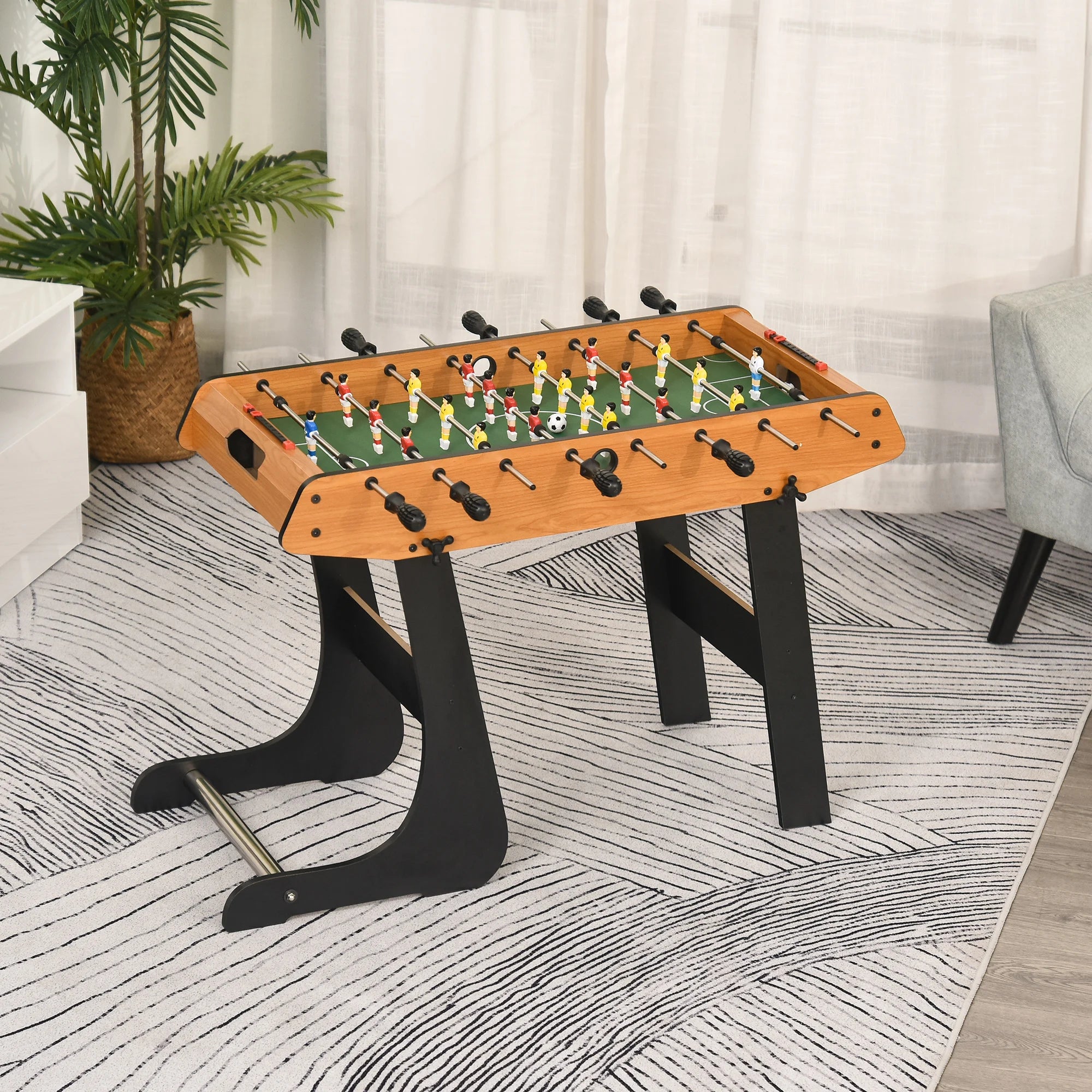 Folding Football Table Full Size Foosball Soccer Table MDF with Scoreboards 2 Balls for Family Home Play Ages 14+