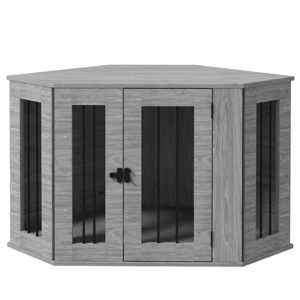 2 in 1 Dog Crate Furniture Side Table 104x55x63cm with Cushion Grey for Medium Dogs