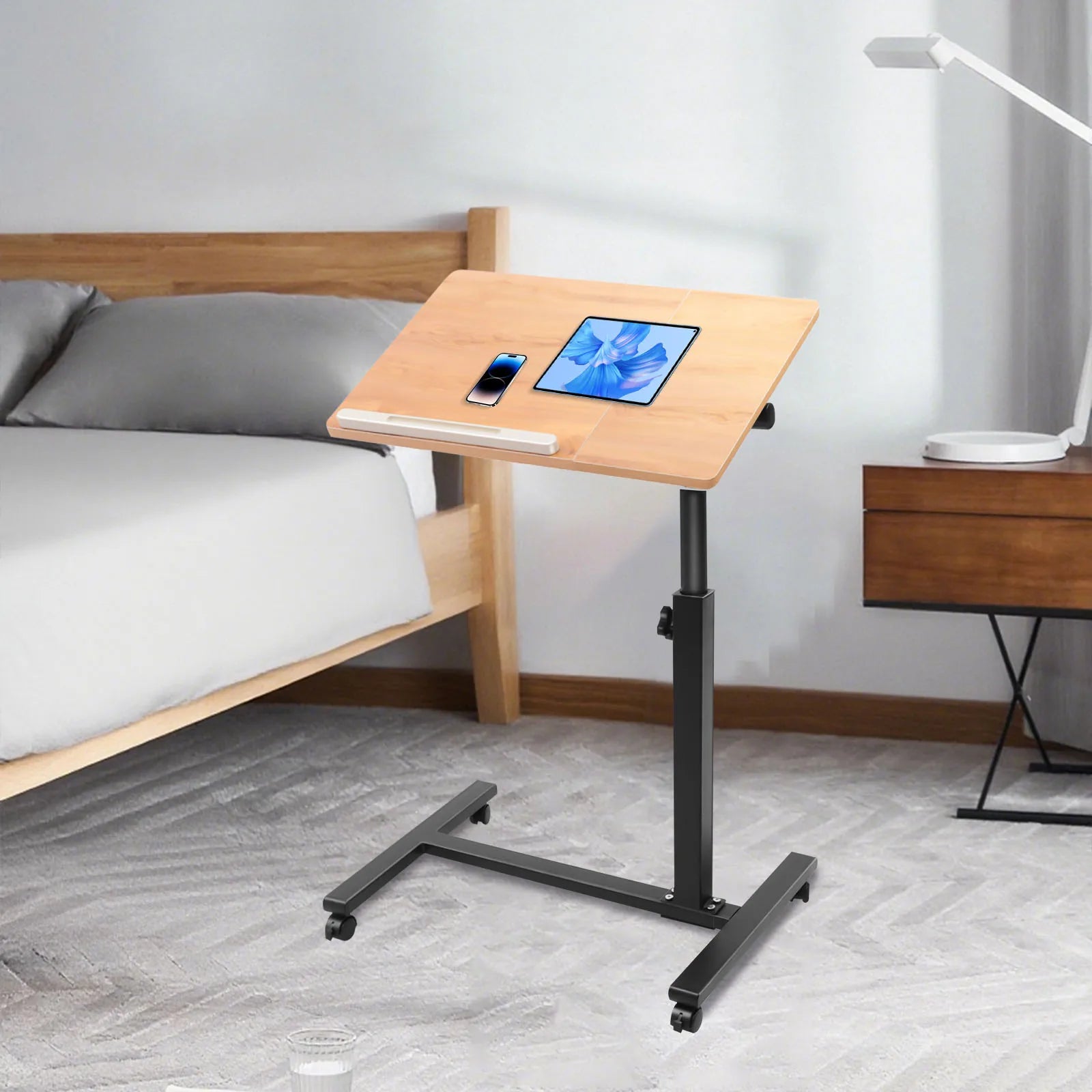 Height Adjustable Mobile Laptop Table with 4 Wheels and 360° Rotation | 58-90cm Rolling Sofa Side Desk
