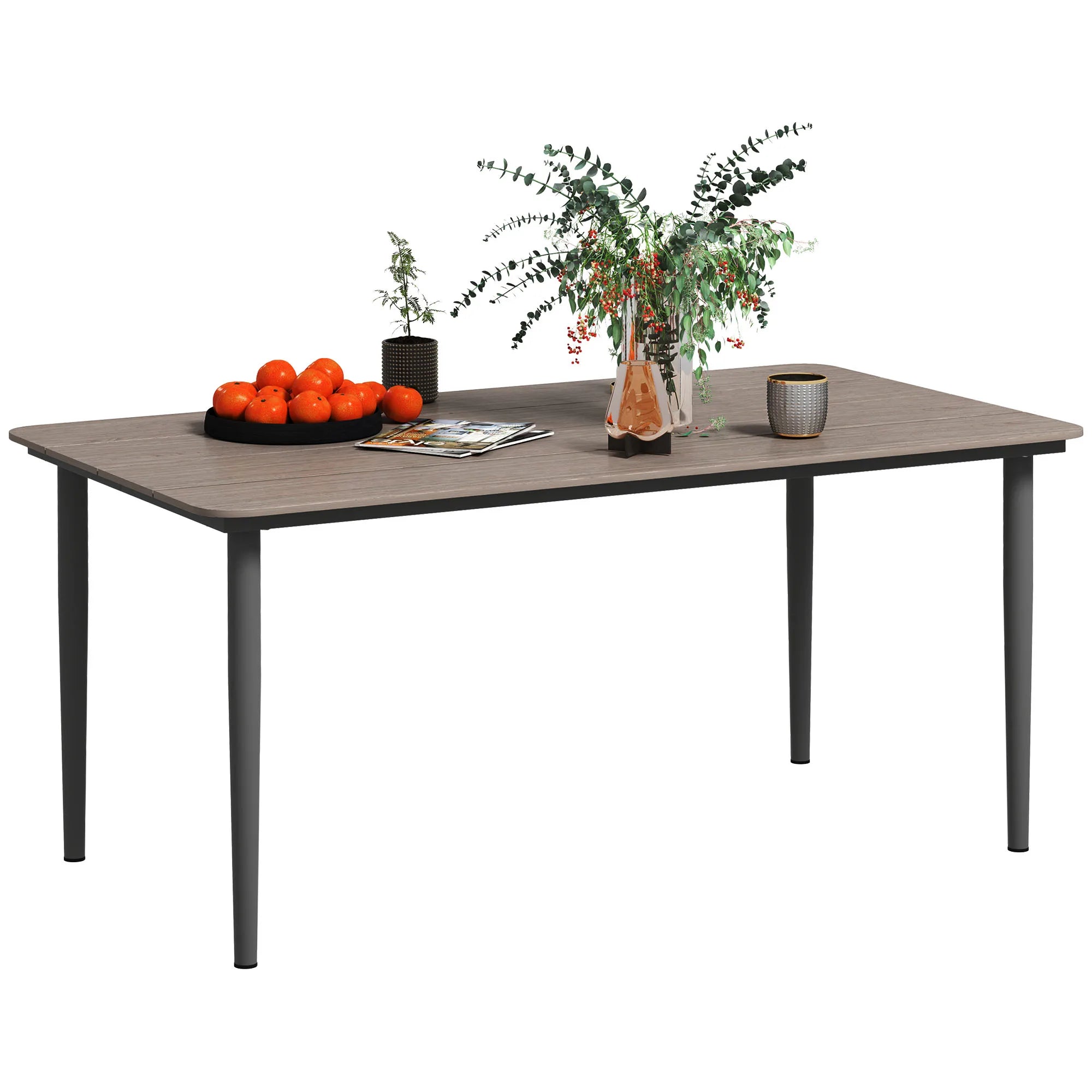 Large Garden Dining Table 160x90cm Seats 6 Metal Frame Wood Effect Top Weather Resistant Dark Grey
