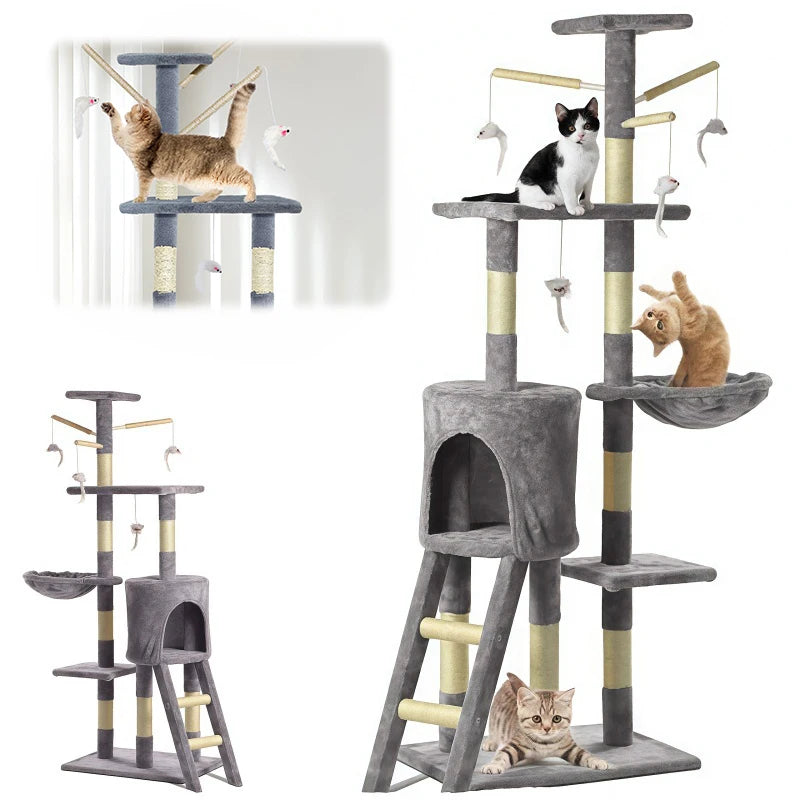 BRIEFNESS 140cm Cat Tree Tower Scratching Posts Soft Cave Hammock Sleep Area for Large Small Cats