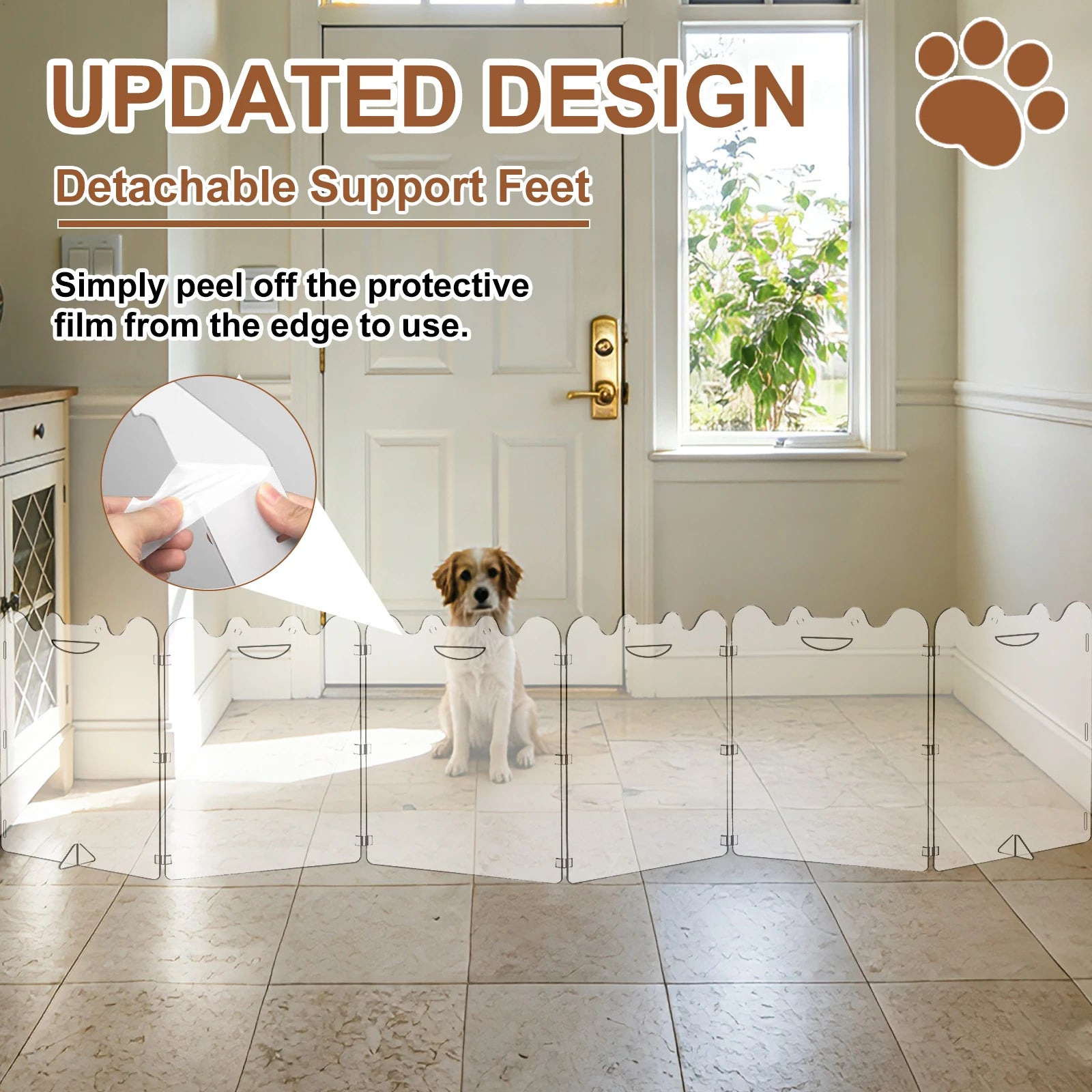 Transparent Acrylic Pet Gate 6 Panel Foldable Freestanding with Carry Handles Clear Indoor Barrier Playpen