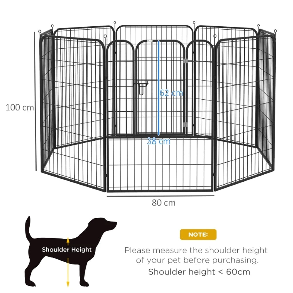 PINGGO 8 Panel Heavy Duty Puppy Playpen 160x80x100cm Steel Frame Indoor Outdoor for Large Medium Dogs Black