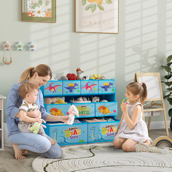 Kids Storage Unit, 3-Tier Toy Organiser Shelf with 9 Storage Boxes, Blue