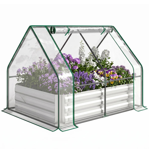 Steel Raised Garden Planter Box with Greenhouse Cover, Dual-Use, Clear