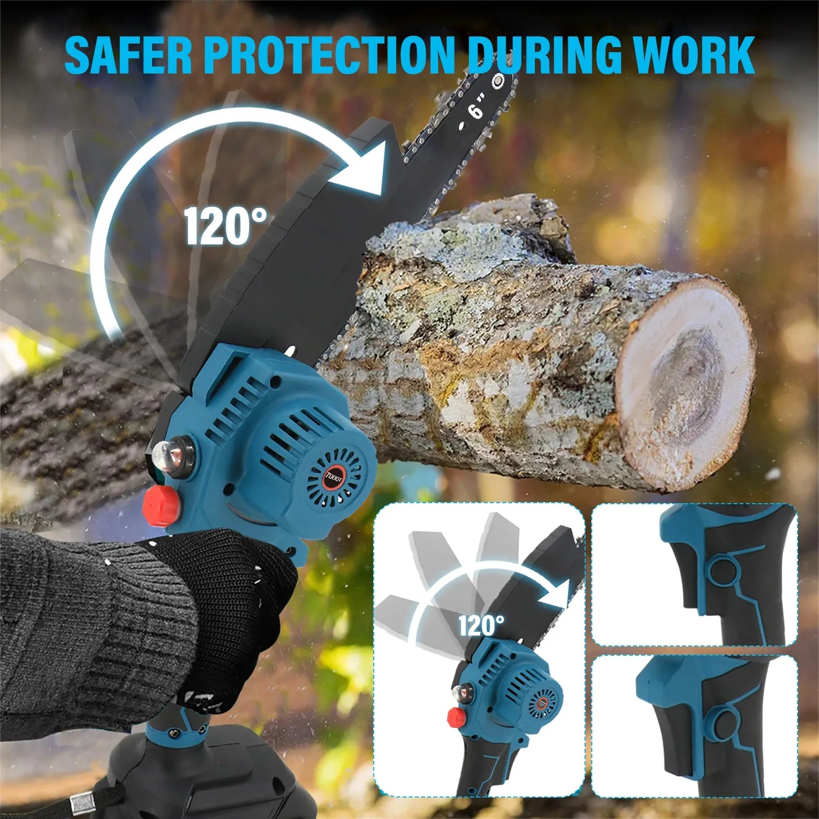 6 Inch Cordless Mini Chainsaw 21V Brushless 2 Batteries 1.5-2hr Runtime Lightweight for Wood Cutting Pruning