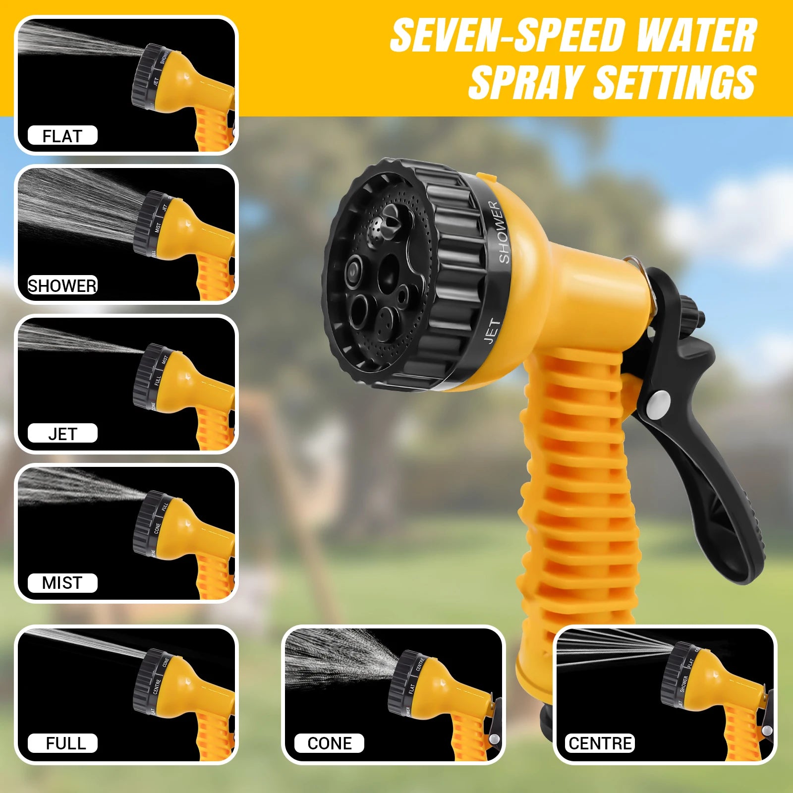 Portable Garden Hose Reel 15m 25m 30m 7 Way Spray Nozzle Wall Mount Freestanding Non Slip for Yard Cleaning