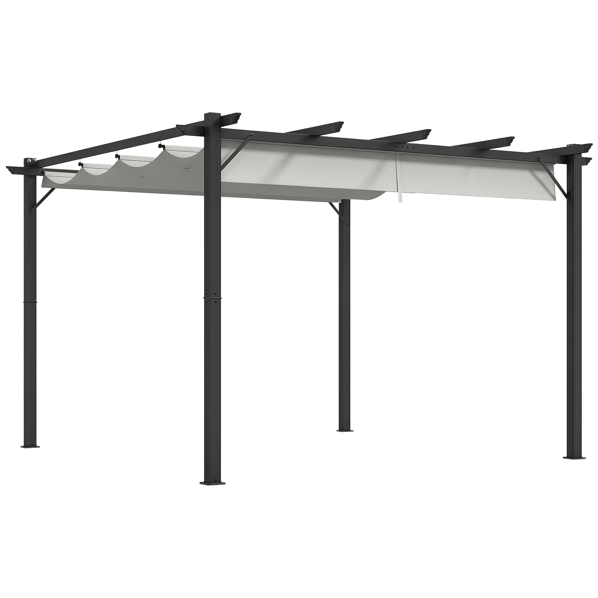 3 x 3m Aluminium Pergola Gazebo with Retractable Canopy, UV-Resistant PA-Coated Polyester and Ground Stakes