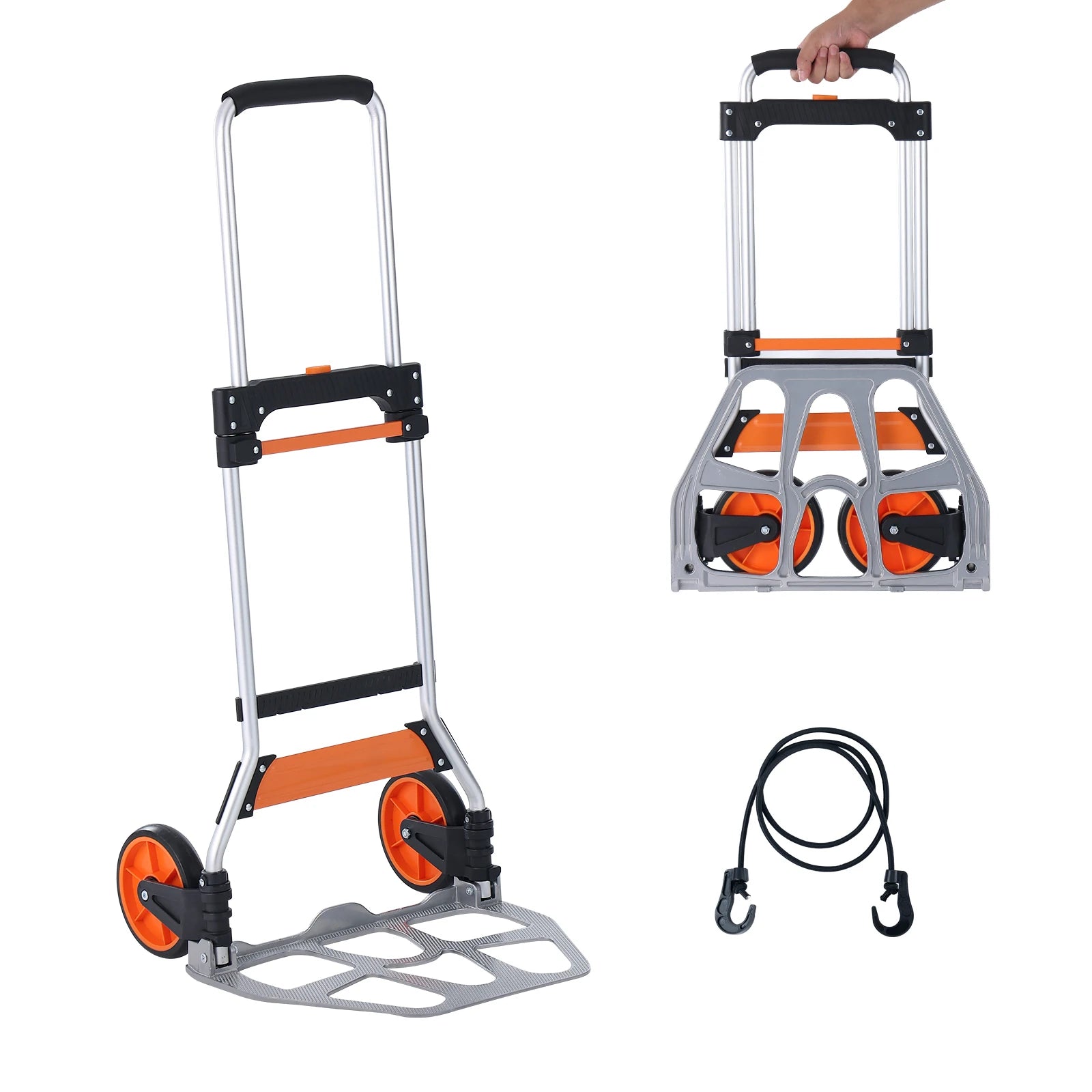 Folding Hand Truck Aluminium Portable Dolly Cart Telescoping Handle Binding Rope for Moving Warehouse