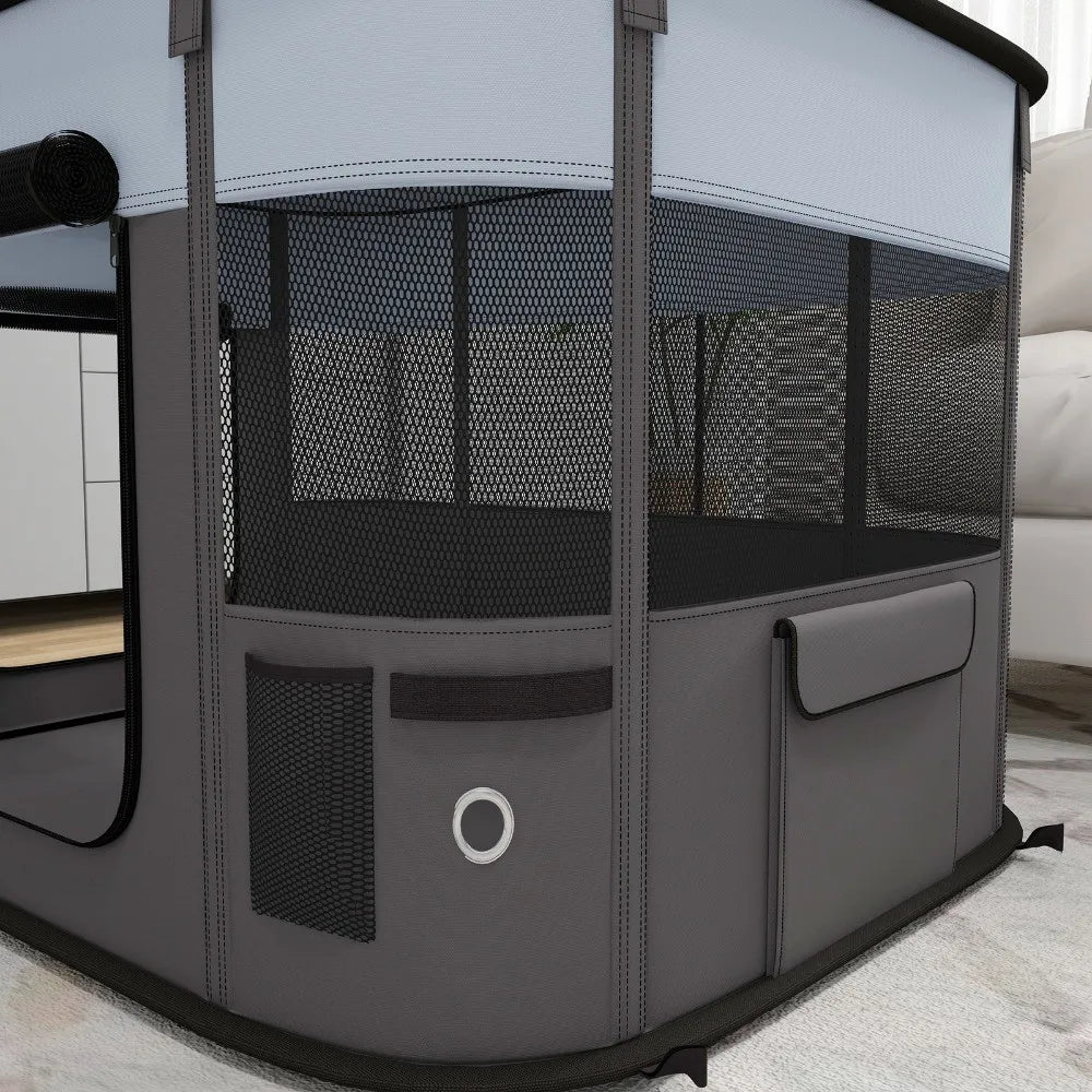 Foldable Dog Pen with Storage Bag S M Sizes Ground Stakes for Indoor Outdoor Kittens Rabbits Puppies