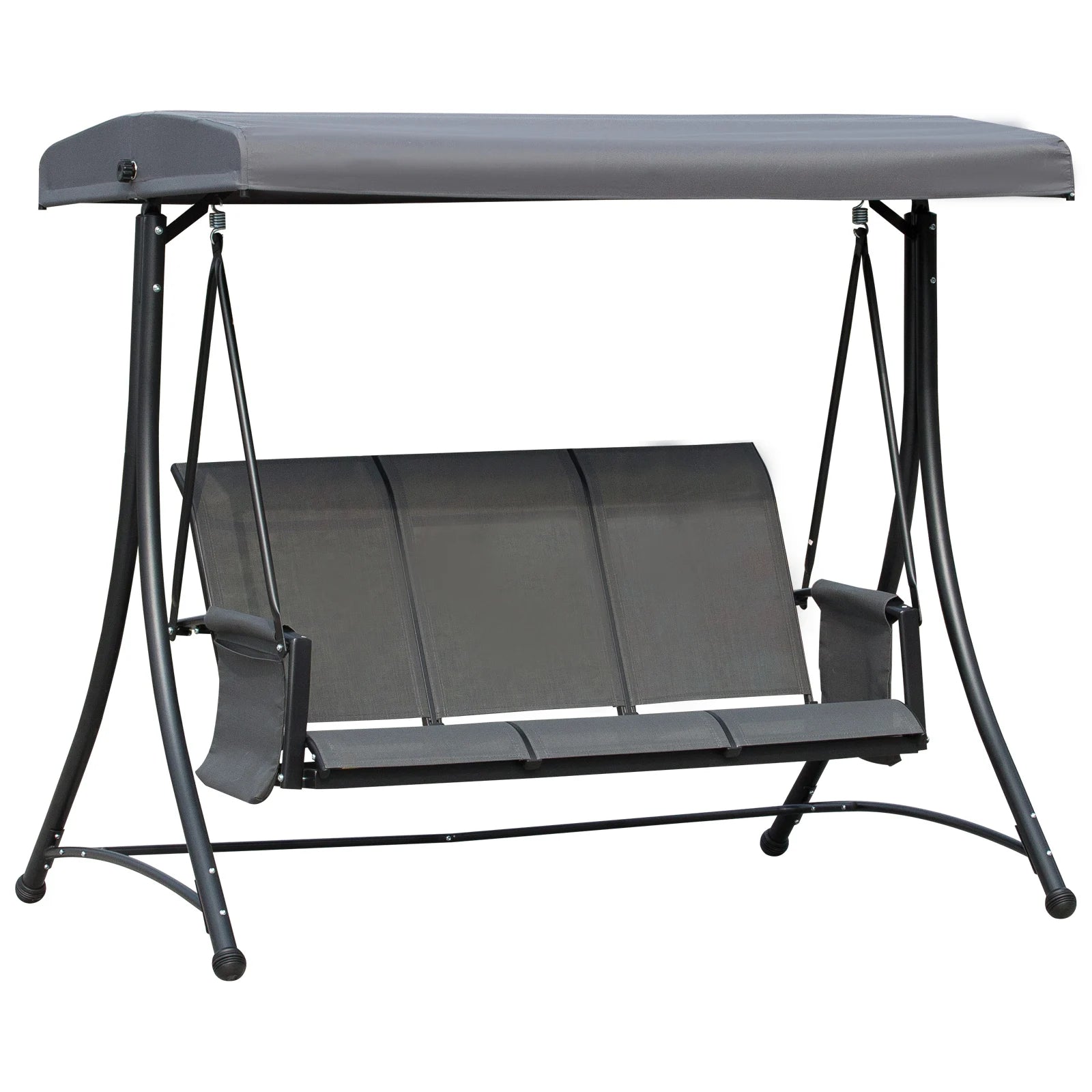 3-Seater Garden Swing Chair with High Back, Adjustable Canopy, Mesh Seat and Side Pouches