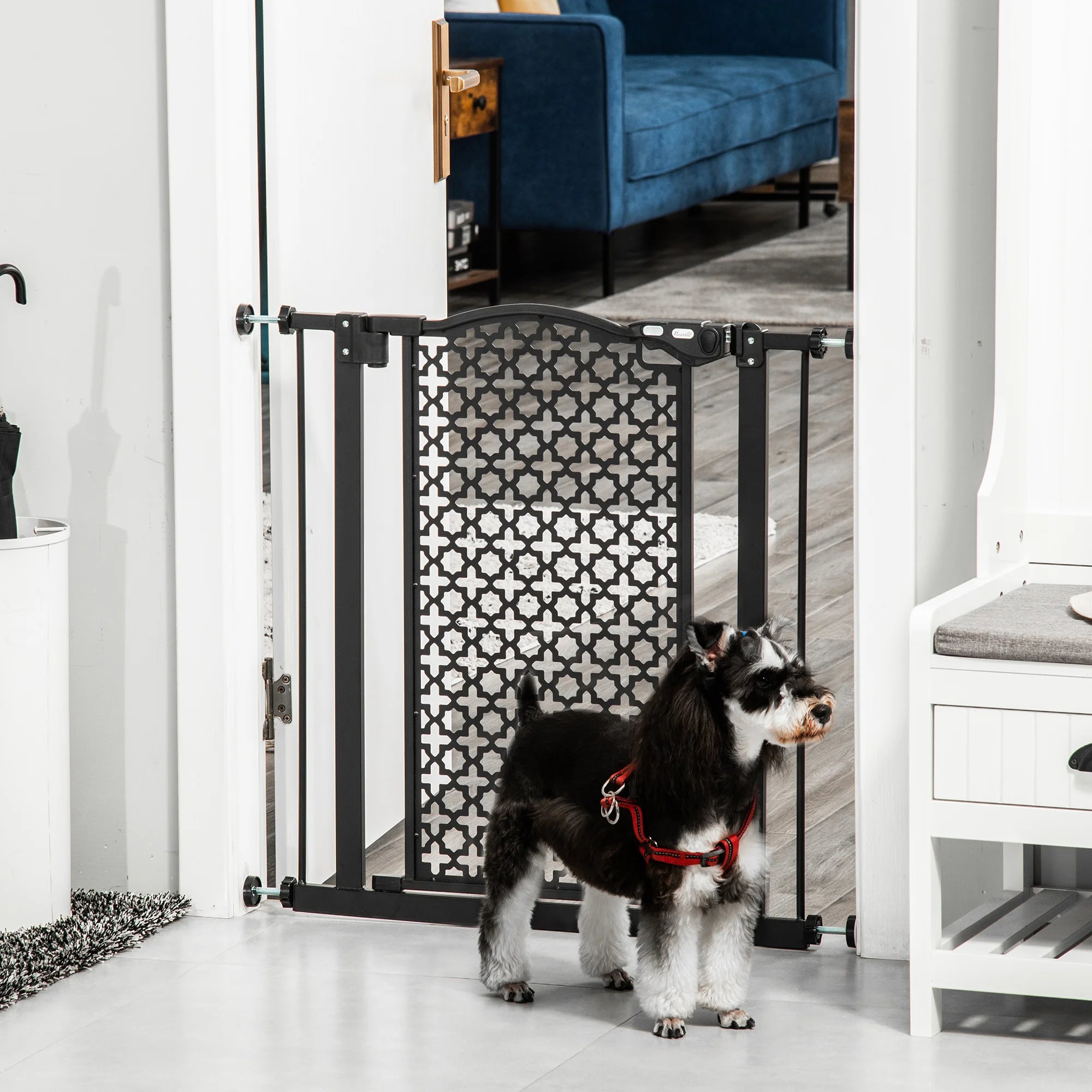 Pressure Fit Pet Safety Gate with Double Locking Auto-Close Door for Stairs Doorways and Hallways