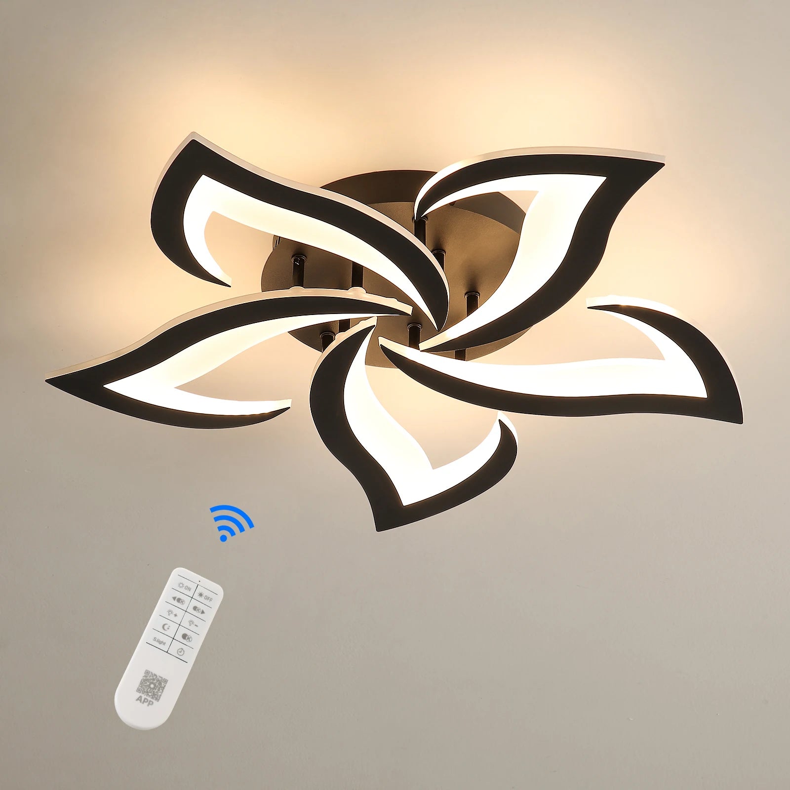 40W LED Ceiling Light Dimmable Petal Design 4700LM 3000K-6500K Remote Control for Bedroom Living Room 58cm
