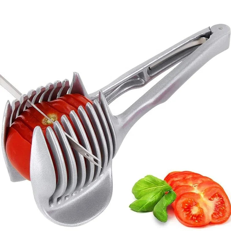Manual Stainless Steel Handheld Fruit and Vegetable Slicer | Tomato Lemon Onion Potato Cutting Tool
