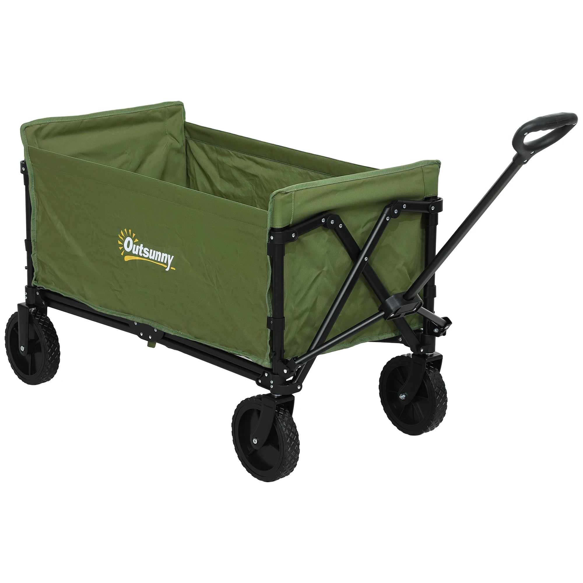 120L Folding Garden Trolley Wagon Cart 120kg Adjustable Handle 4 Wheels Oxford Fabric for Camping Beach Black