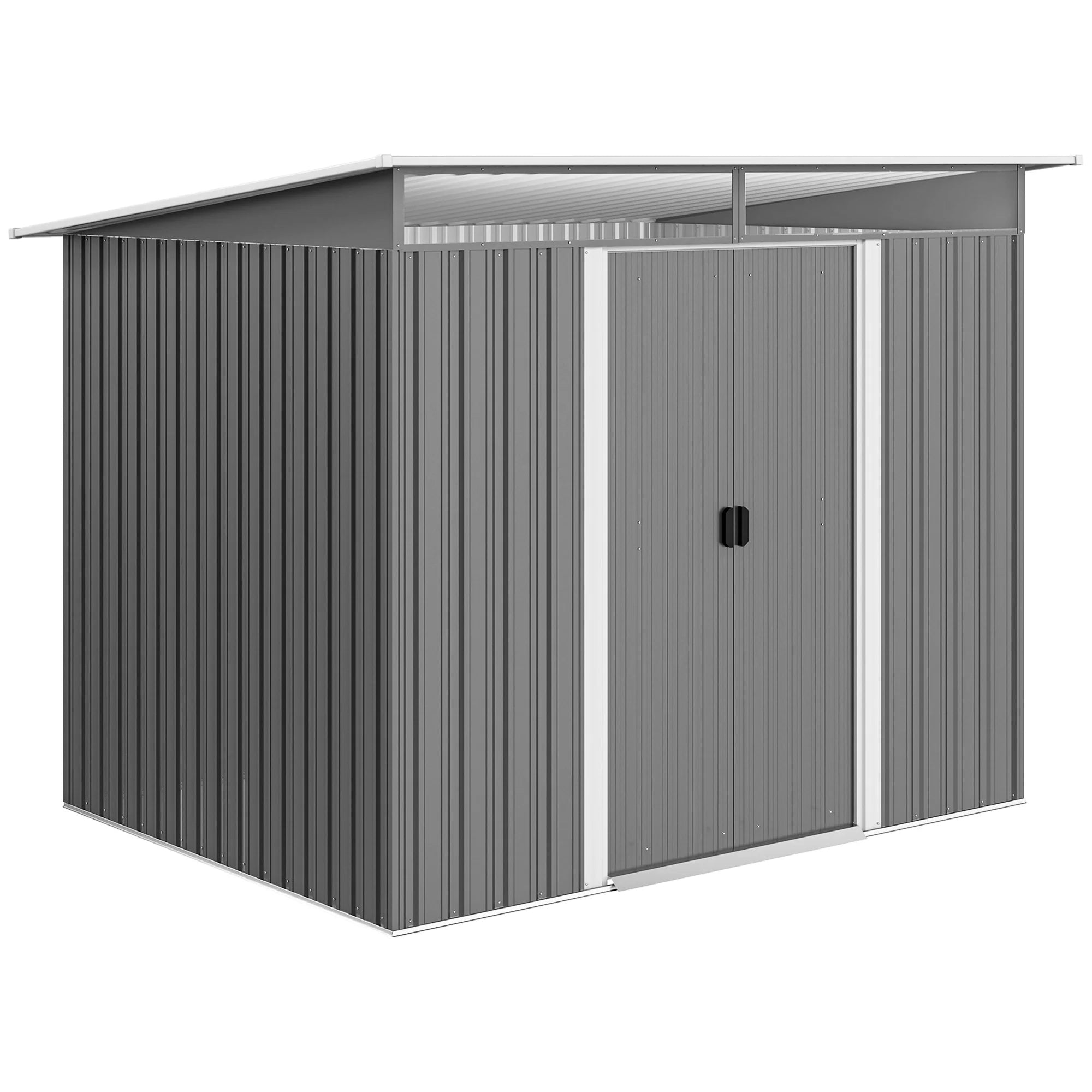 8.5 x 6ft Metal Garden Storage Shed with Skylight Panels, Sliding Lockable Doors and Ventilation