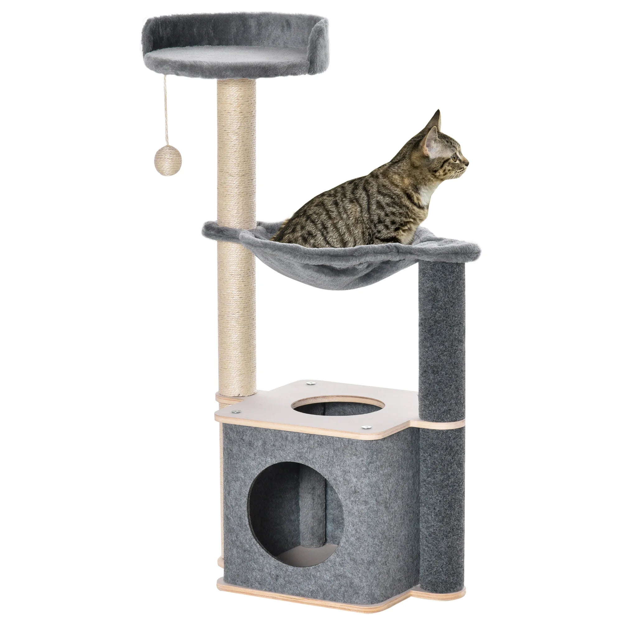 95cm Cat Tree Tower | Sisal Scratching Post, Condo, Hammock & Perch for Cats