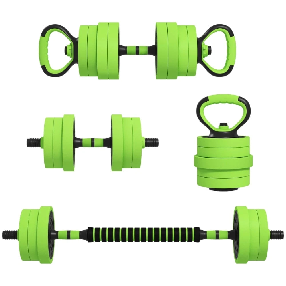 20kg 4 in 1 Adjustable Dumbbell Set with Barbell Kettlebell Push Up Stand Green for Home Gym