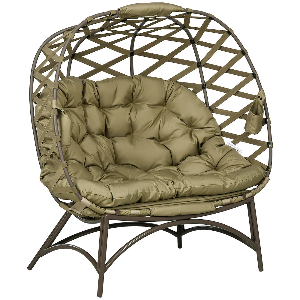 2 Seater Egg Chair Outdoor Folding Weave Garden Chair with Cushion Cup Holders