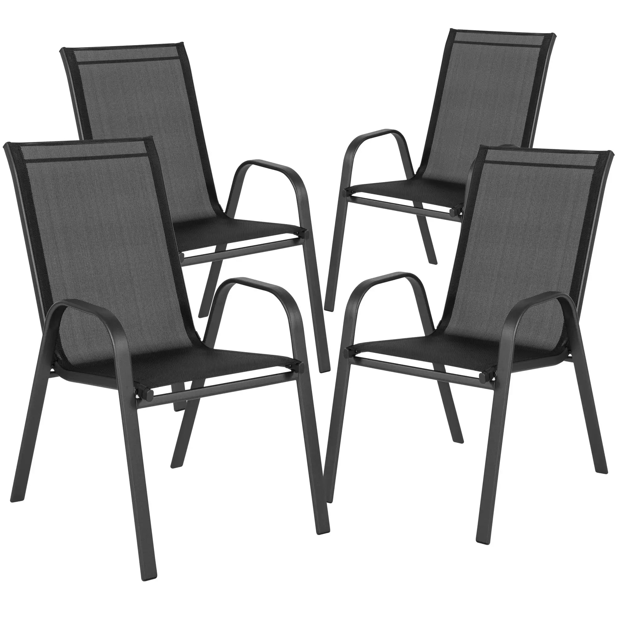 Set of 4 Stackable Patio Dining Chairs Textilene Mesh Steel Frame 150kg UV Resistant for Garden Outdoor Black