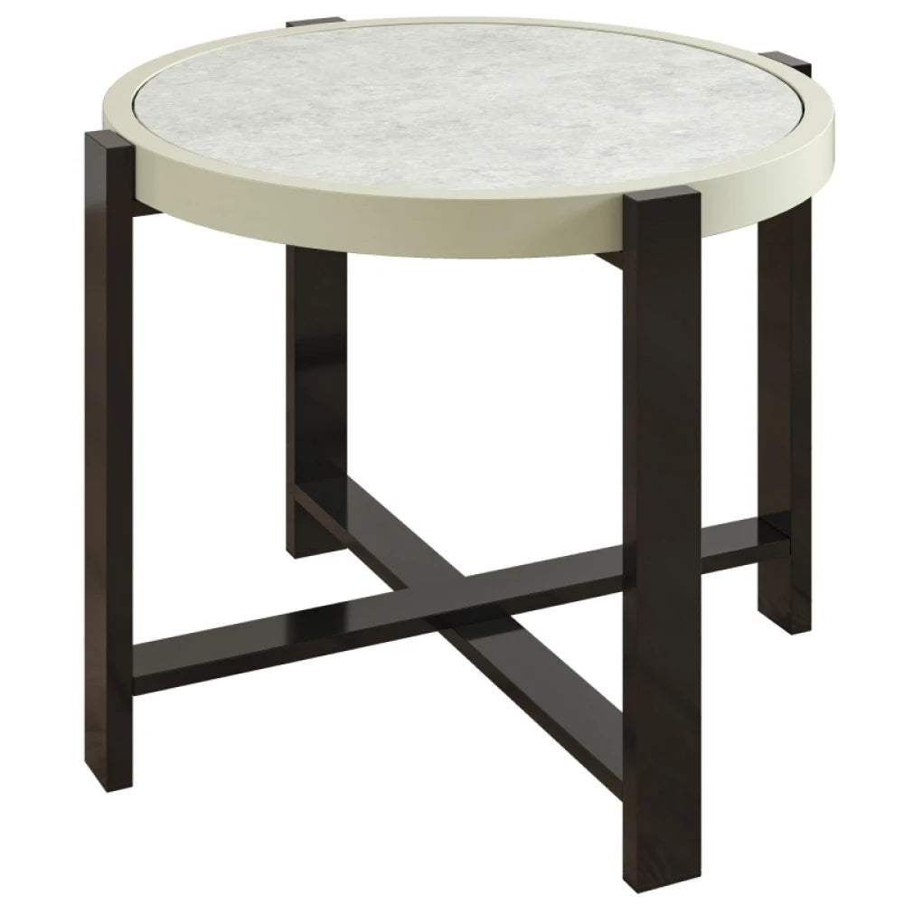 60cm Round Garden Side Table with Faux Marble Glass Top