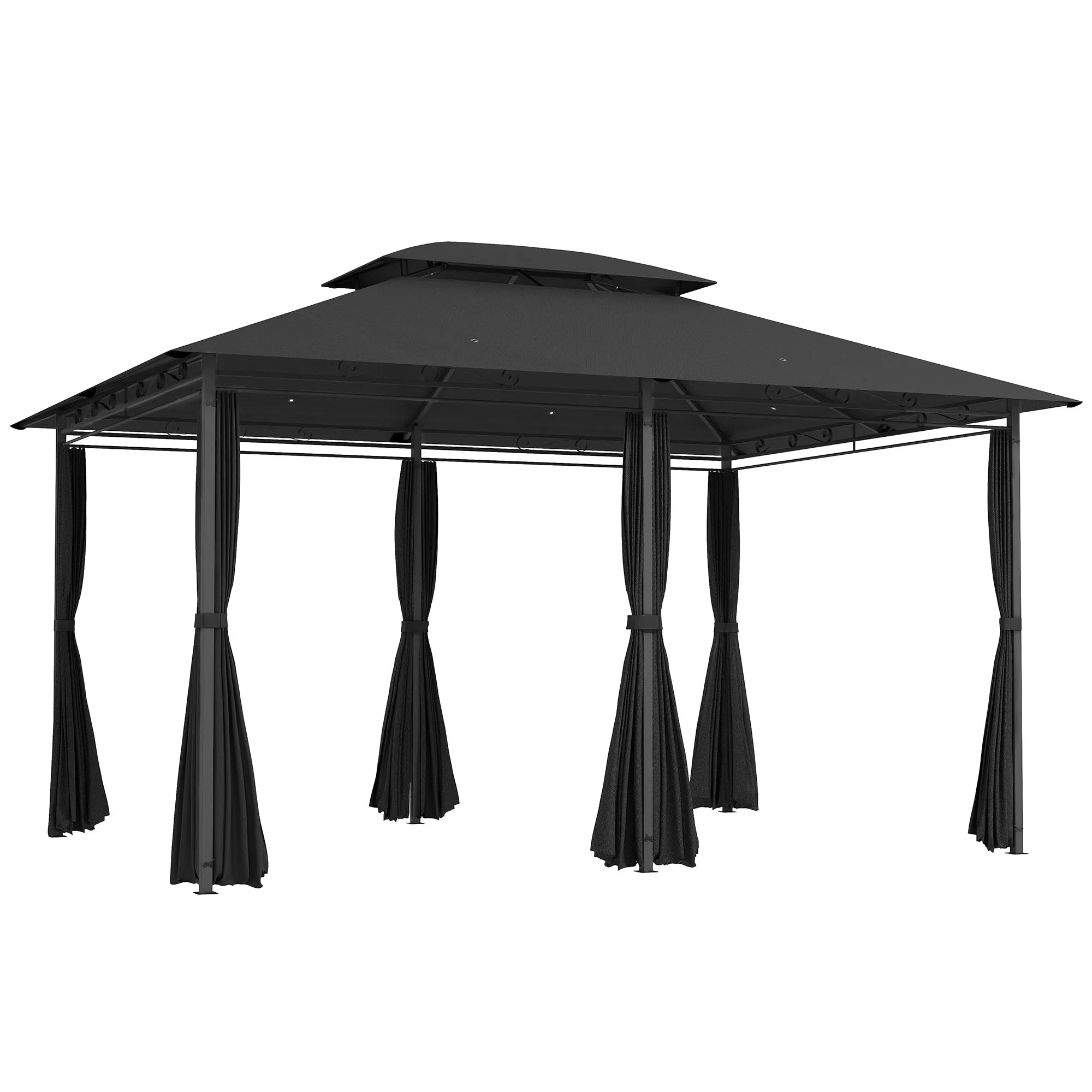 4 x 3m Garden Gazebo with Double Roof, UV-Resistant Curtains, Drainage Holes and Steel Frame