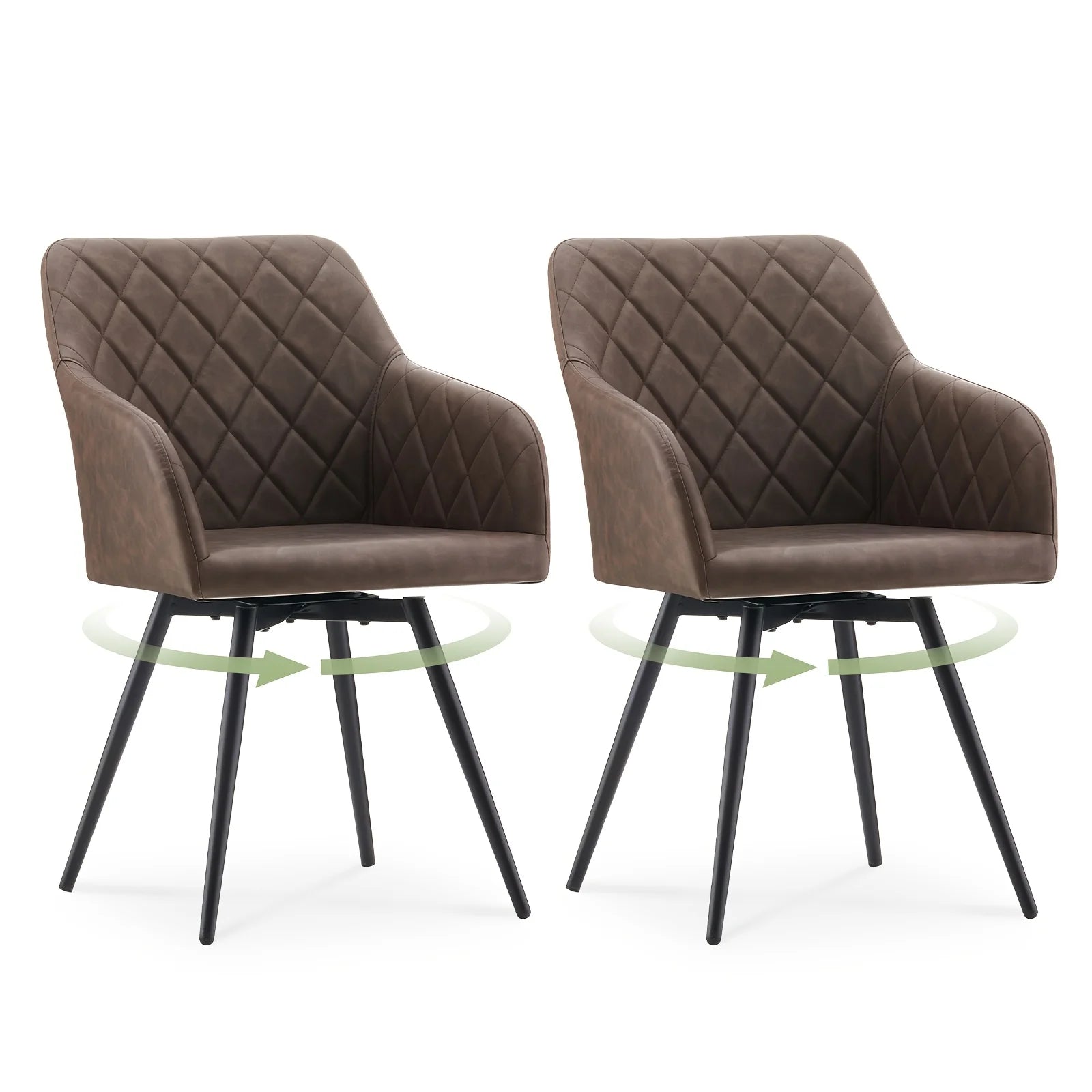 Set of 2 Faux Leather Swivel Dining Chairs with Armrests | Upholstered Kitchen Office Bedroom Living Room Chairs