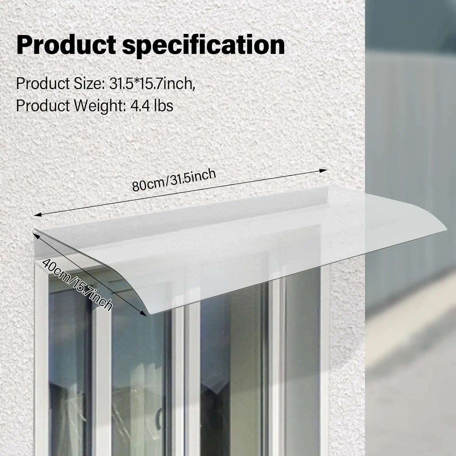 Clear Polycarbonate Door Window Awning 80x34.5cm UV Rain Snow Protection Wall Mount Maintenance Free