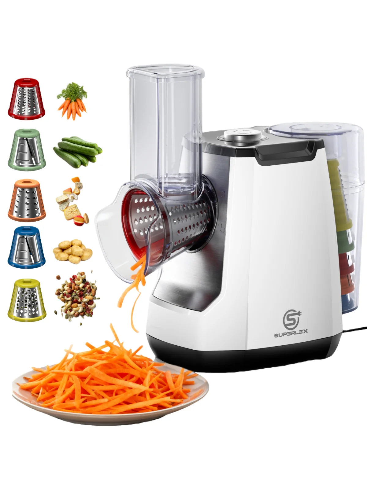 5-in-1 Electric Food Grater and Slicer 150W with 5 Interchangeable Cones Vegetable Cutter and Cheese Chopper for Kitchen Use