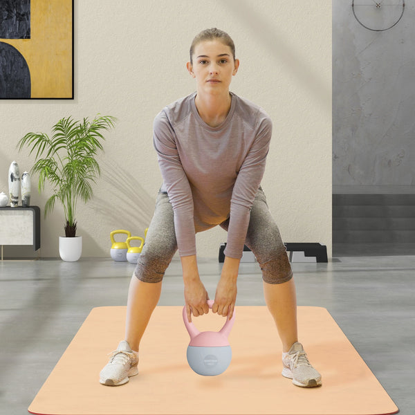 Soft Kettlebell, 6kg Kettle Bell with Non-Slip Handle for Home Gym Weight Lifting and Strength Training, Pink and Grey