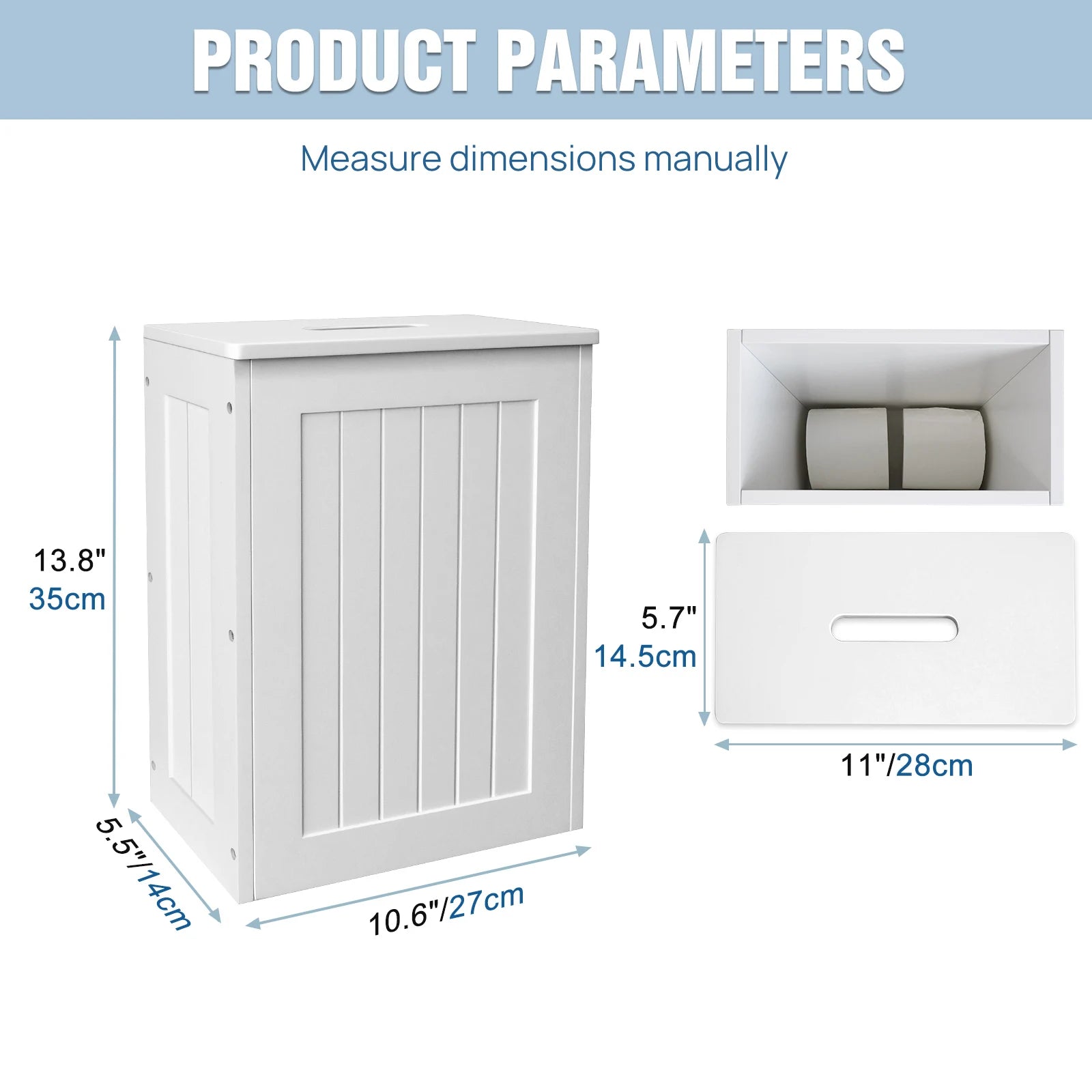Small White Bathroom Cabinet Wall Mounted or Freestanding | Tissue and Toiletry Storage Organiser 27x35cm