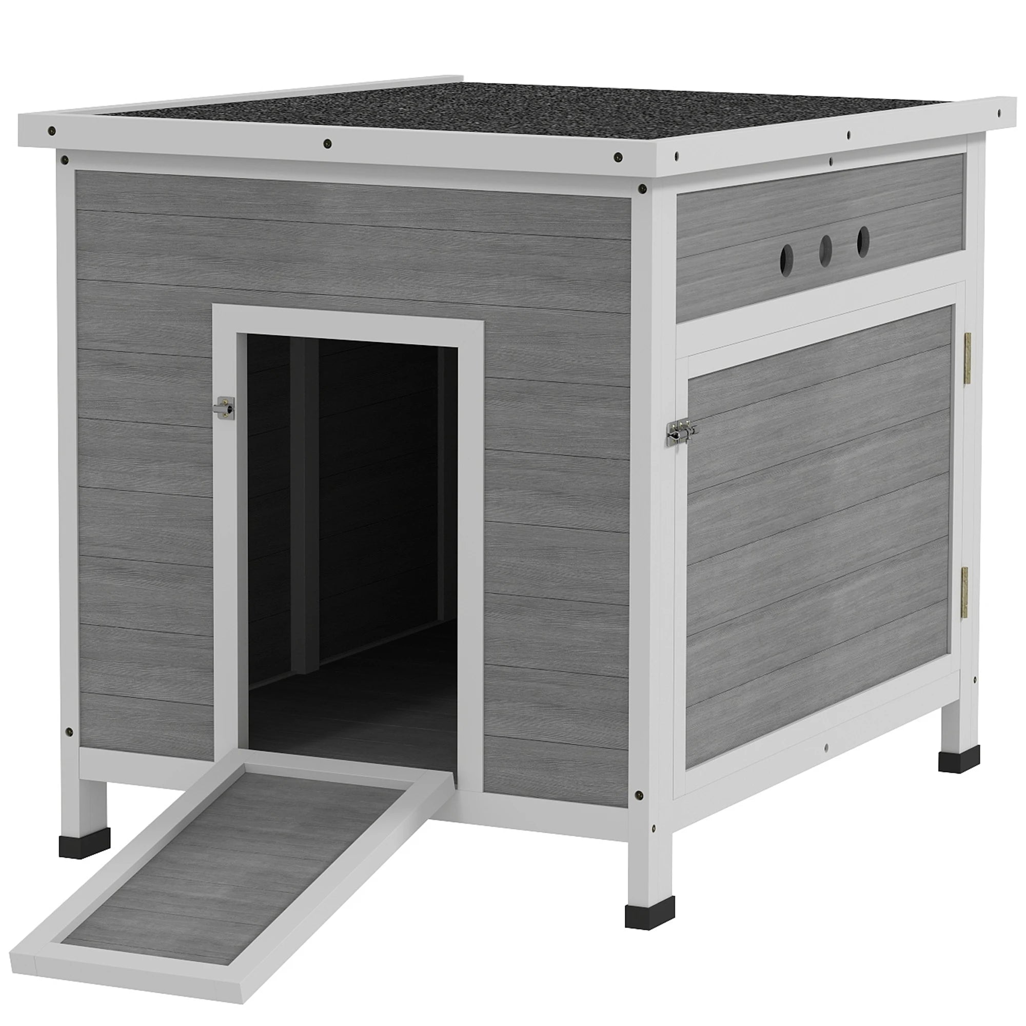 Wooden Duck House Poultry Coop with Double Doors Openable Roof Removable Floor and Ramp for 2-4 Ducks and Chickens