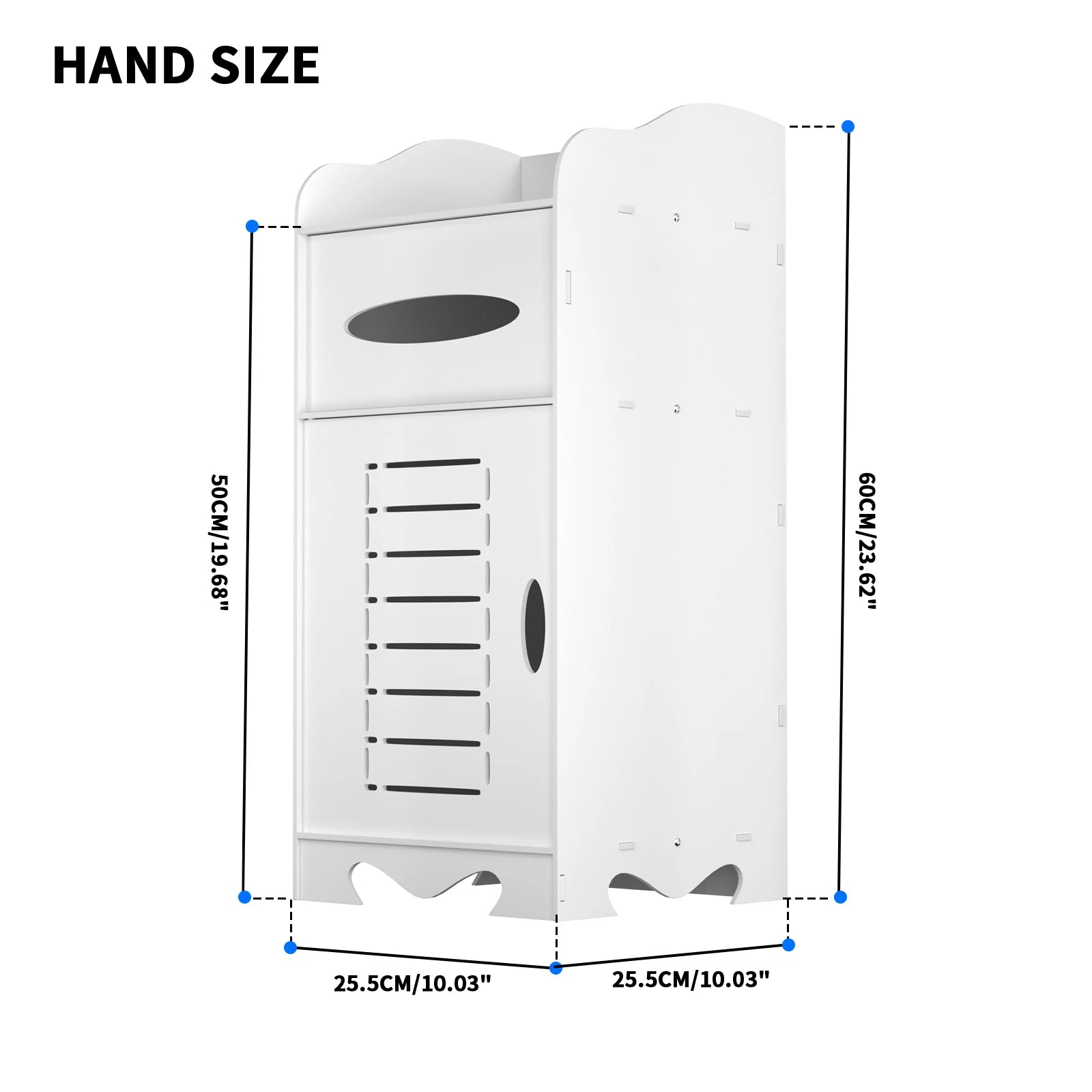 White Waterproof Bathroom Floor Cabinet 25x25x60cm | Freestanding PVC Storage Unit with Door Shelf and Toilet Roll Drawer