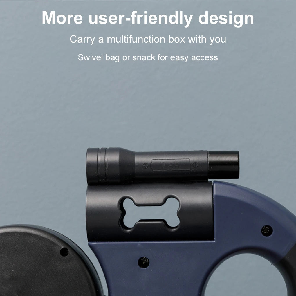 Small Dog Leash Dual Retractable Heads LED Light 360° Rotatable Push Button for Pet Walking