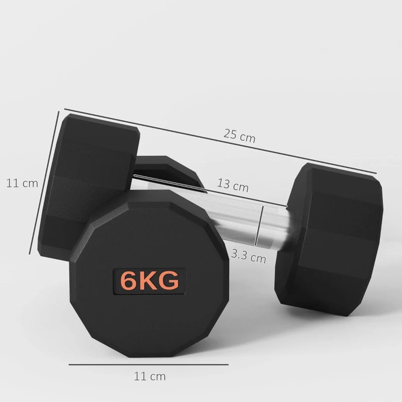 2 x 6kg Dumbbells Set 12 Sided Anti-Roll Non-Slip Grip for Men Women Home Gym Workout