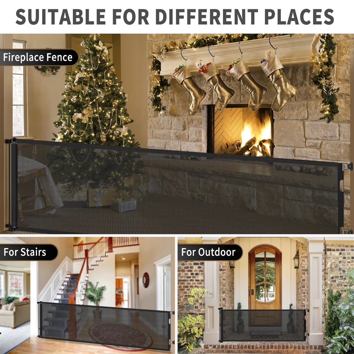 120 Inch Extra Long Retractable Baby Pet Gate 300cm Adjustable Mesh Stair Doorway Barrier