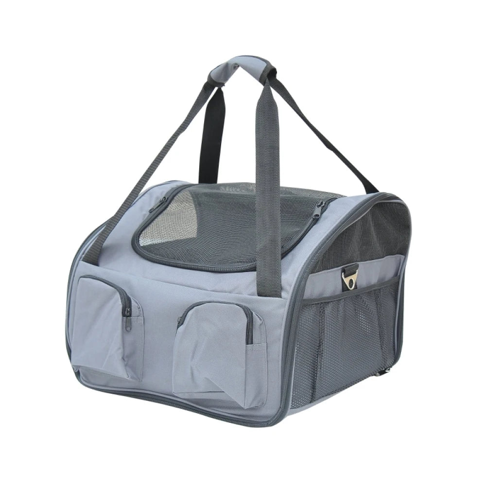 Pet Carrier Folding Bag 41x34x30cm Car Seat Cat Dog Puppy Kennel Portable Travel Cage Grey