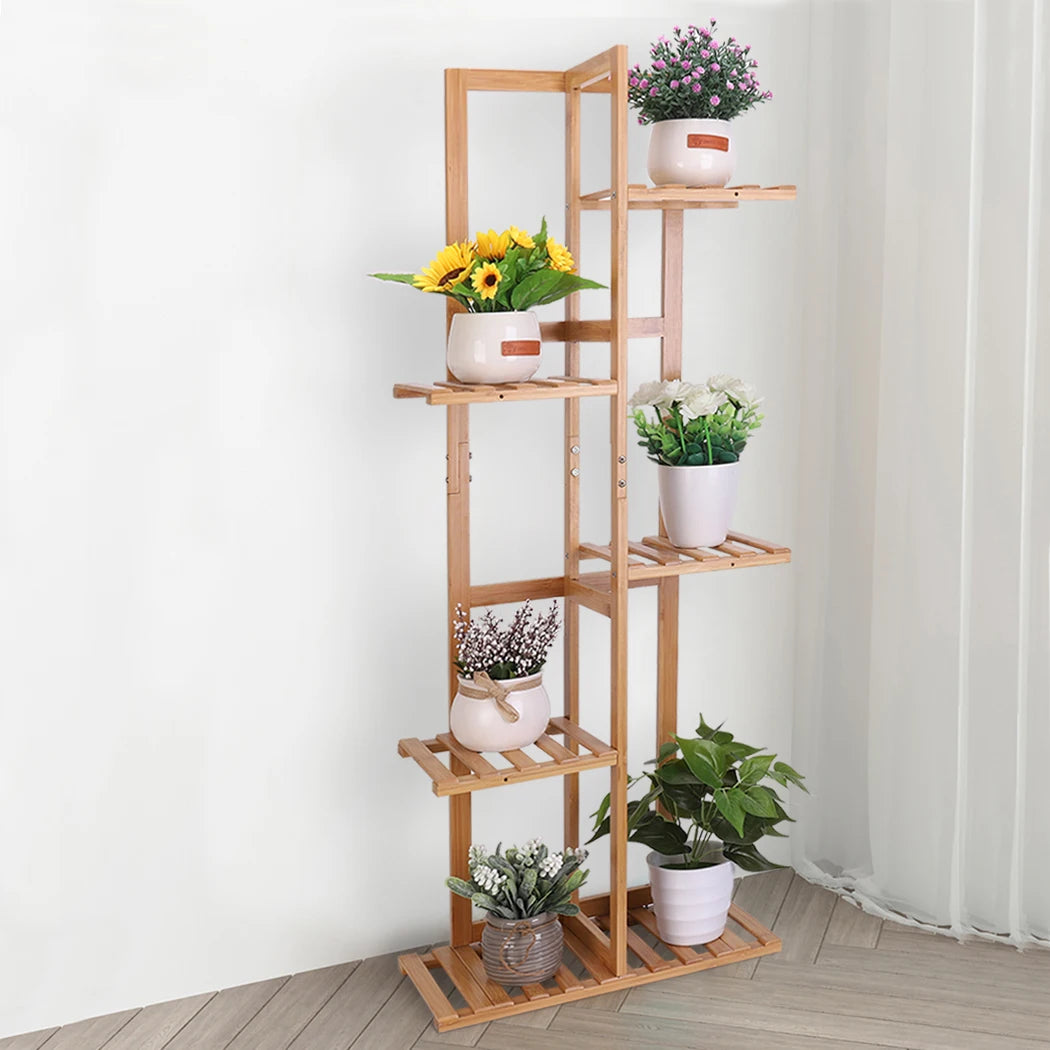 Tall Bamboo Plant Stand Flower Display Rack 5 or 6 Tier Indoor Outdoor Garden Storage Home Decor