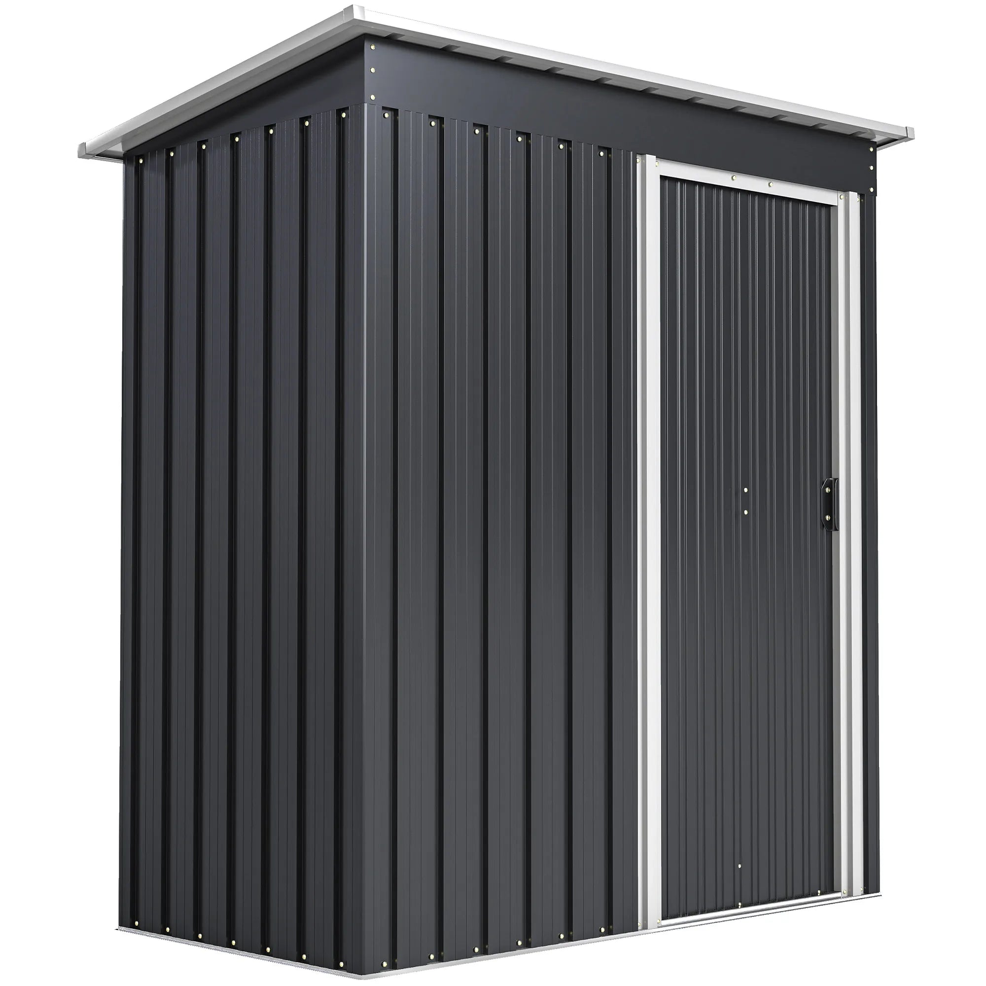 5 x 3ft Galvanised Steel Garden Storage Shed with Sliding Door and Sloped Roof
