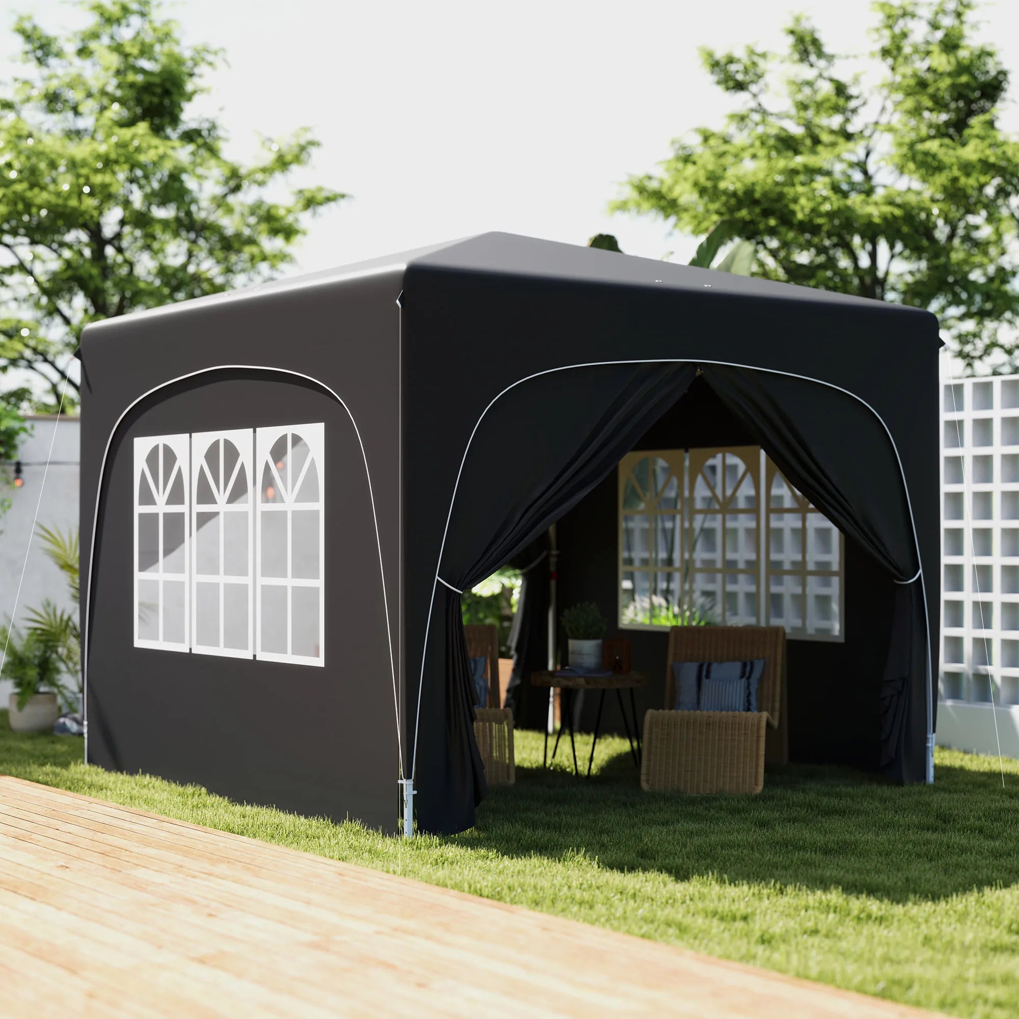 3 x 3m Pop-Up Gazebo with UPF50+ Canopy, Adjustable Height, Dual Doors, Windows and Carry Bag