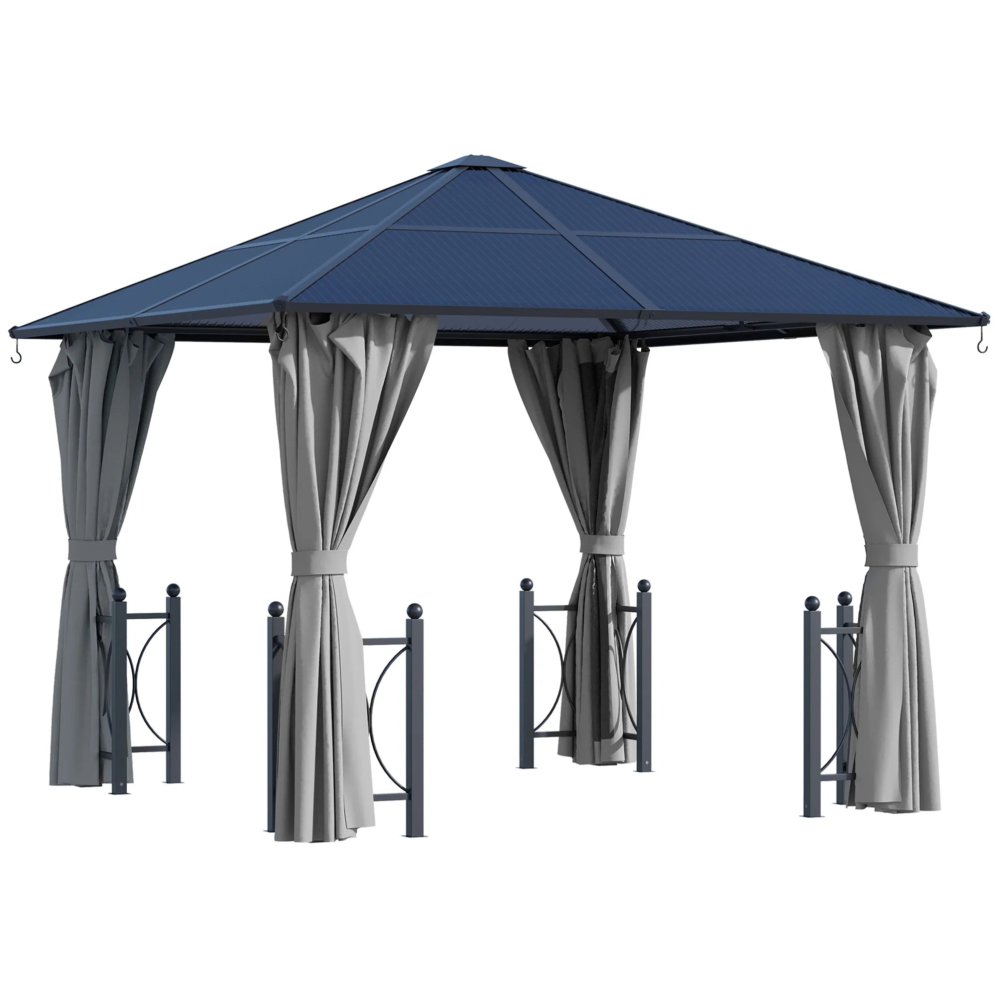 3 x 3m Hardtop Gazebo with Polycarbonate Roof, Mosquito Netting, Steel Frame and Ground Stakes